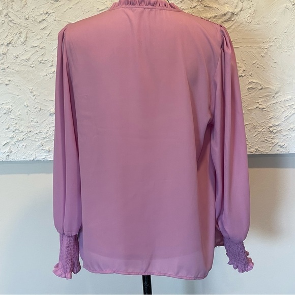 Free People Smocked Blouse Top Long Sleeve Ruffle Moonlit Orchid Pink Sz S $88. - Picture 2 of 9